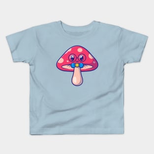 Cute Mushroom Wearing Glasses Cartoon Kids T-Shirt